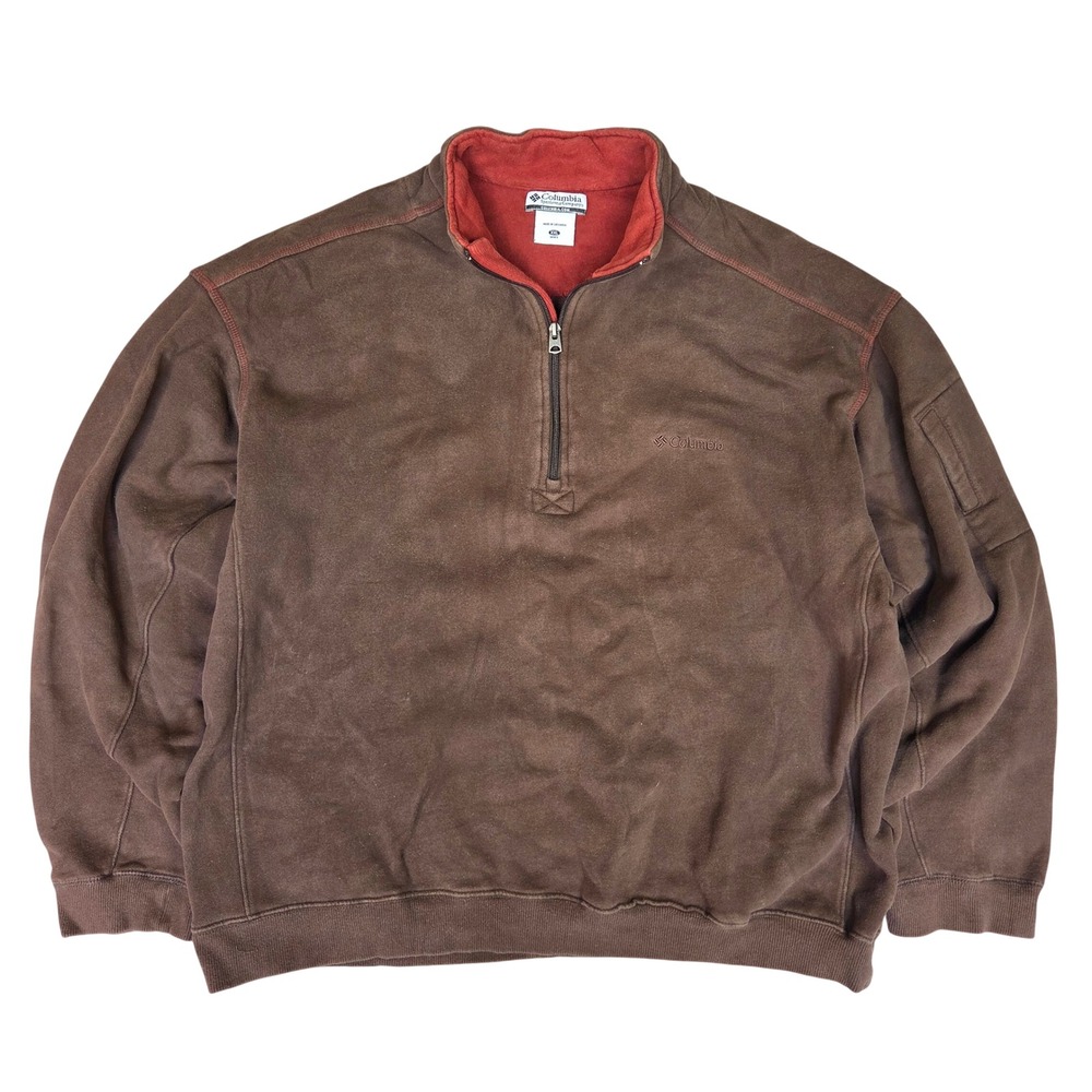 Columbia Mens XXL Brown Quarter Zip Sweatshirt AM6793 Pullover Fleece Lining